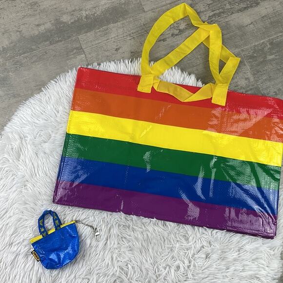 (2) IKEA bags. STORSTOMMA rainbow, pride large tote. KNÖLIG coin bag, keychain - Picture 1 of 8